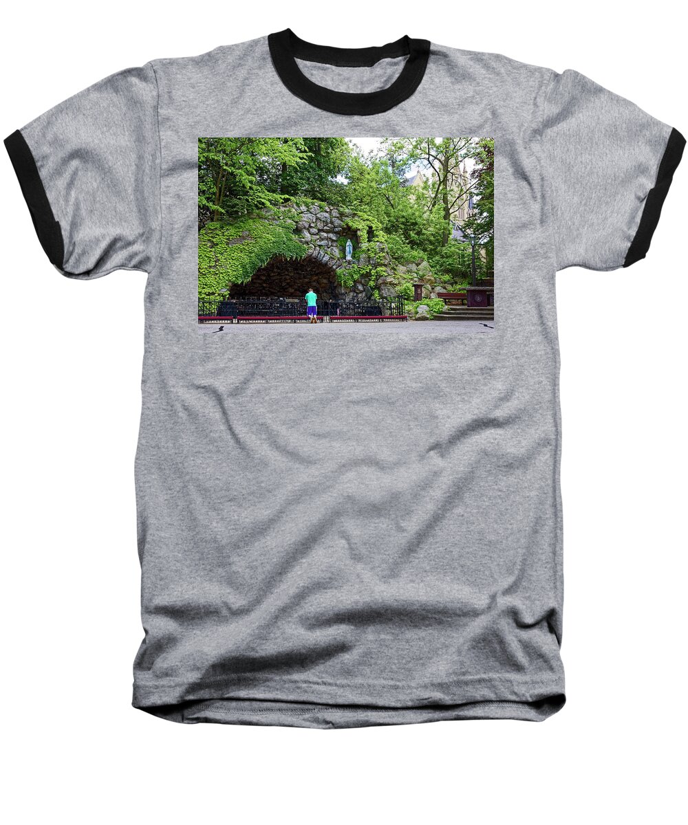 Grotto Of Our Lady Of Lourdes Baseball T-Shirt featuring the photograph Grotto of Our Lady of Lourdes by Sally Weigand