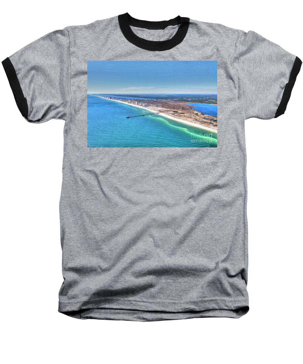  Baseball T-Shirt featuring the photograph GSP Pier and Beach by Gulf Coast Aerials -
