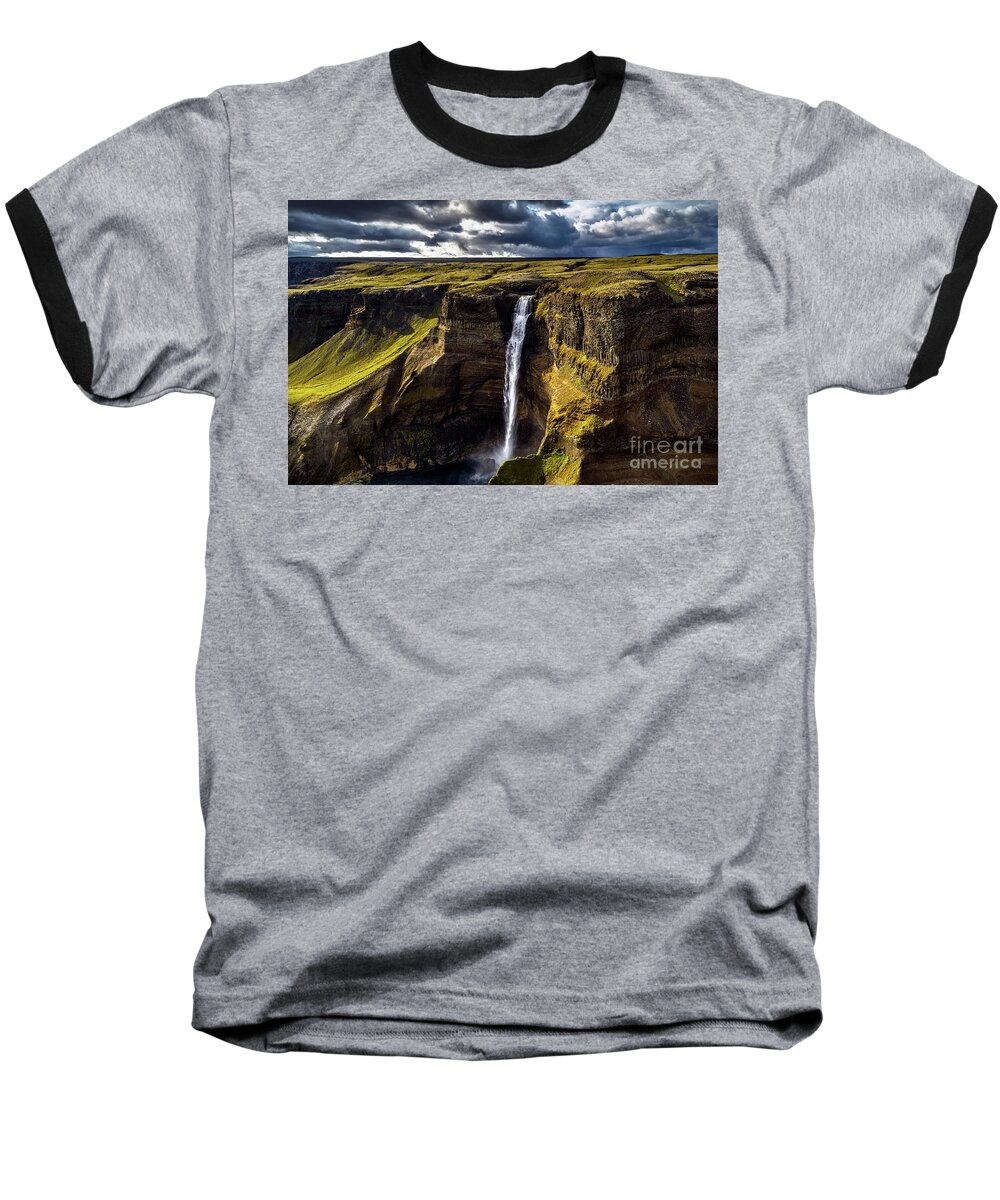 Haifoss Waterfall Baseball T-Shirt featuring the photograph Haifoss Waterfall Iceland by M G Whittingham
