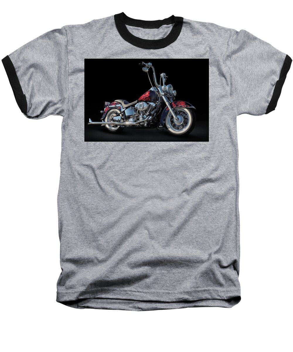 Harley Baseball T-Shirt featuring the photograph Harley Davidson with pipes by Andy Romanoff