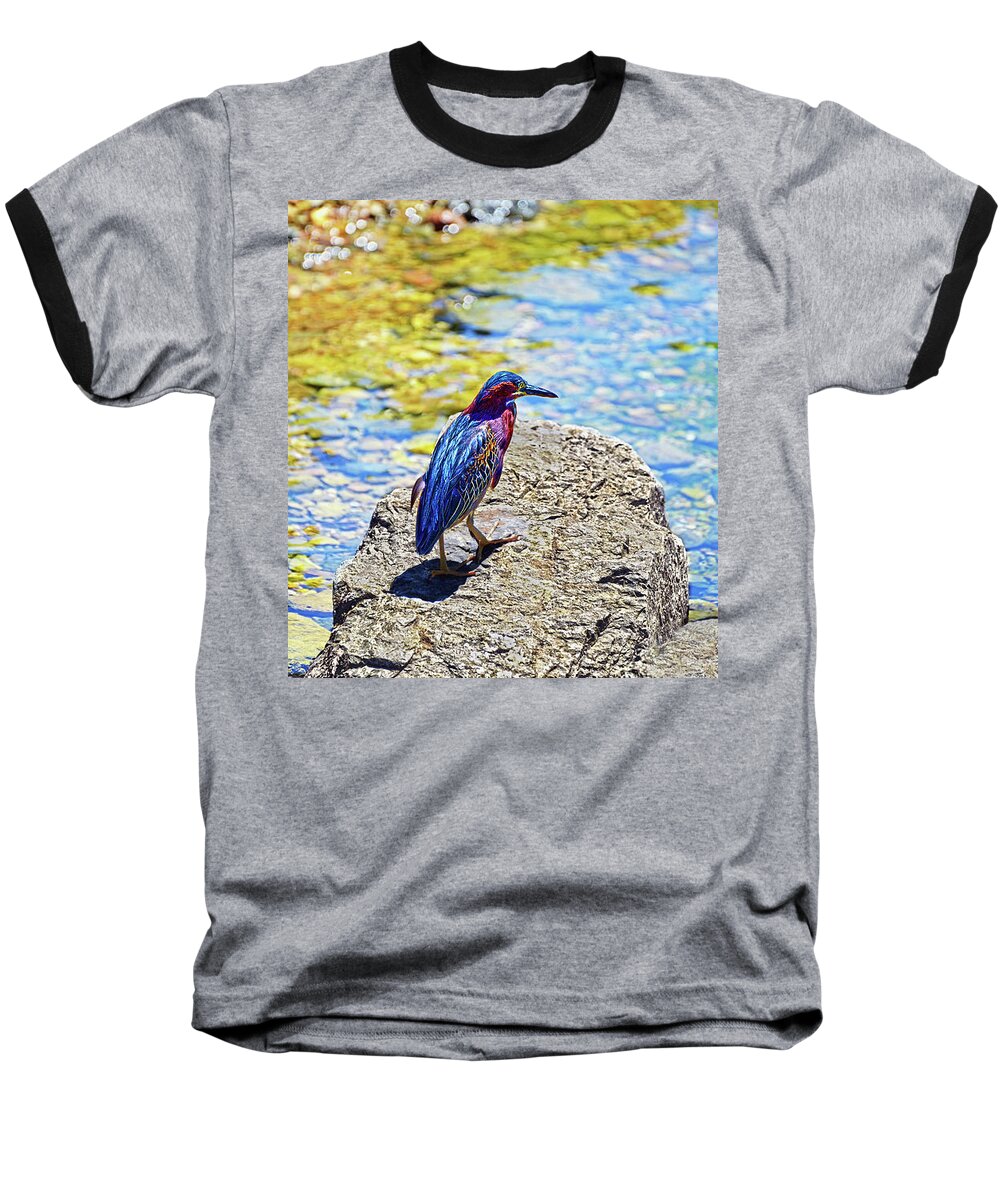 Green Heron Baseball T-Shirt featuring the photograph Heron bluff by Climate Change VI - Sales