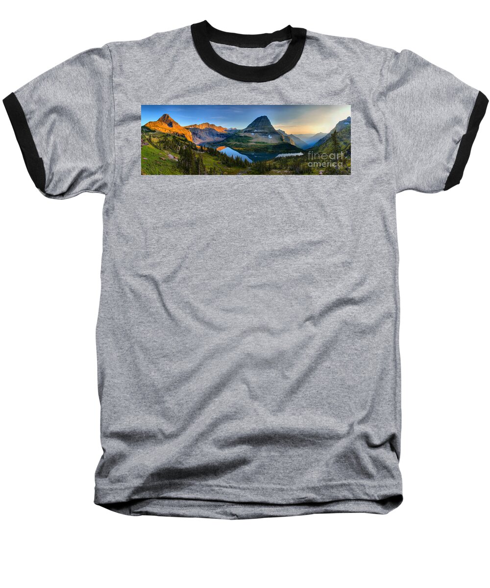 Hidden Lake Baseball T-Shirt featuring the photograph Hidden Lake Golden Glow Sunset Panorama by Adam Jewell