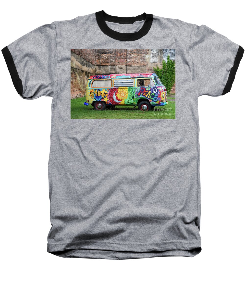 Volkswagen Baseball T-Shirt featuring the photograph Hippie Dippie VW Micro Bus by Paul Quinn
