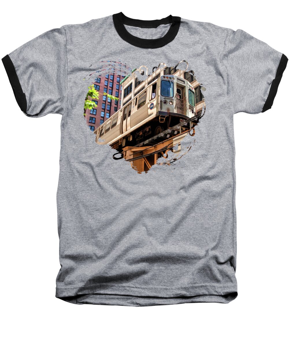 Chicago Baseball T-Shirt featuring the painting Historic Chicago El Train by Christopher Arndt