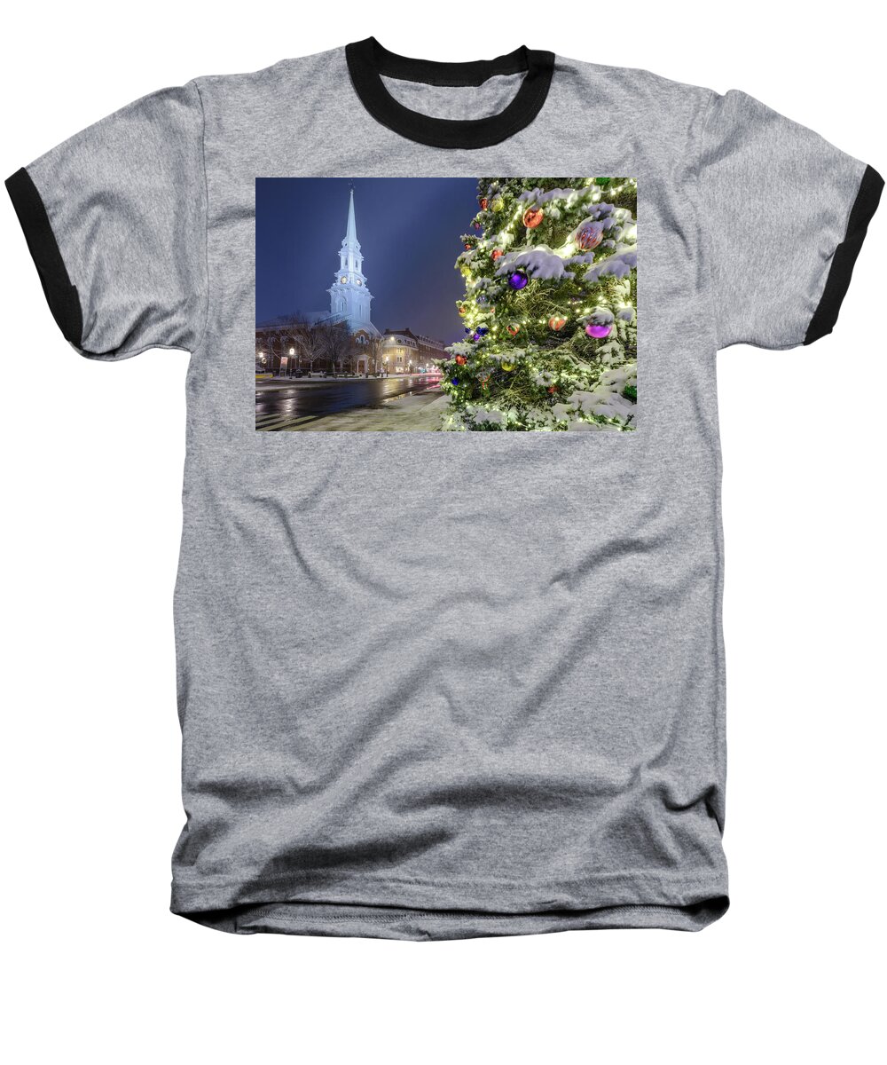 Snow Baseball T-Shirt featuring the photograph Holiday Snow, Market Square by Jeff Sinon