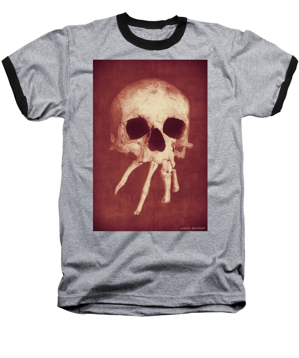 Skull Baseball T-Shirt featuring the photograph Homo Spidercus Red by Joseph Westrupp