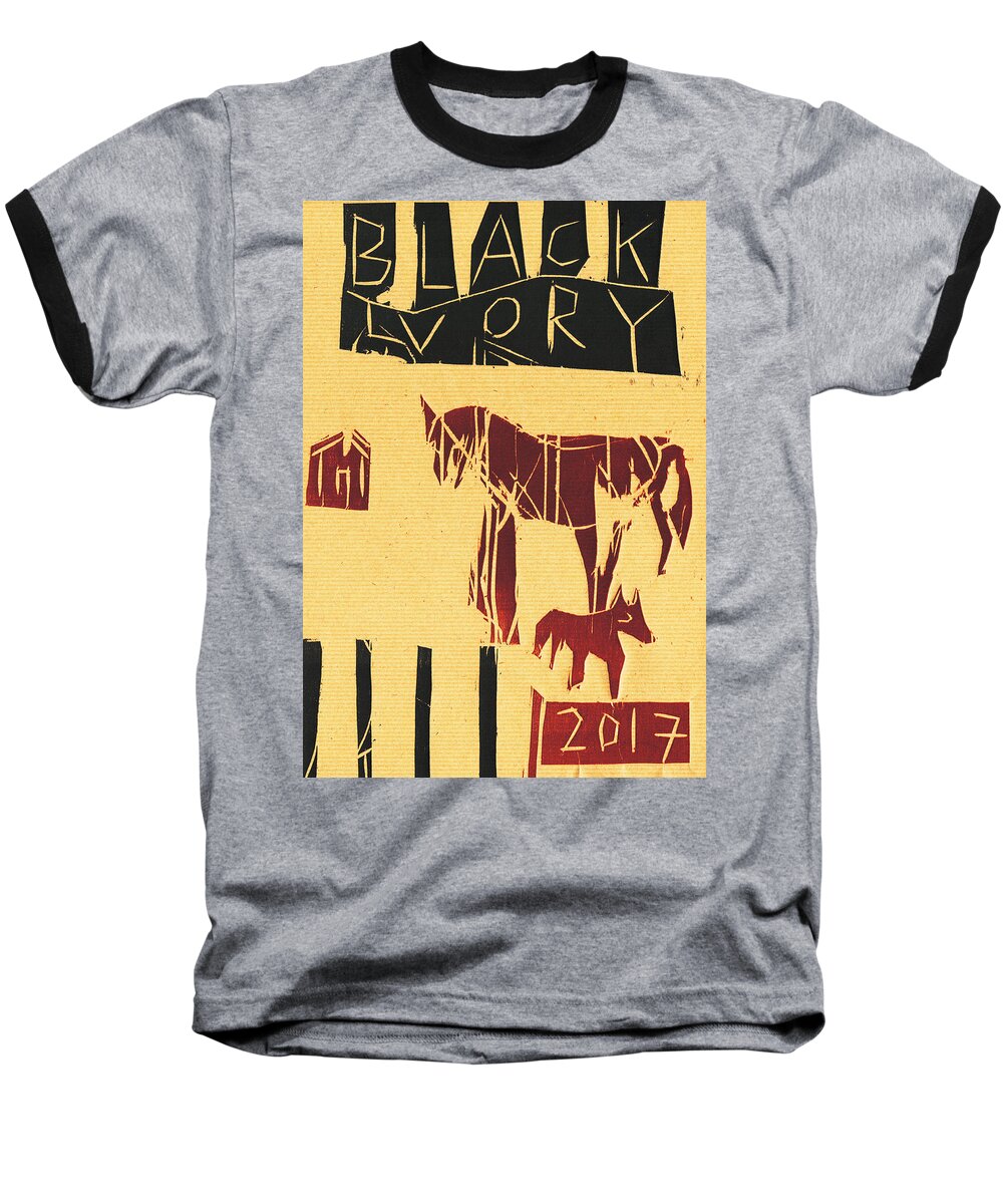Horse Baseball T-Shirt featuring the relief Horse and dog Black Ivory Woodcut 15 by Edgeworth Johnstone