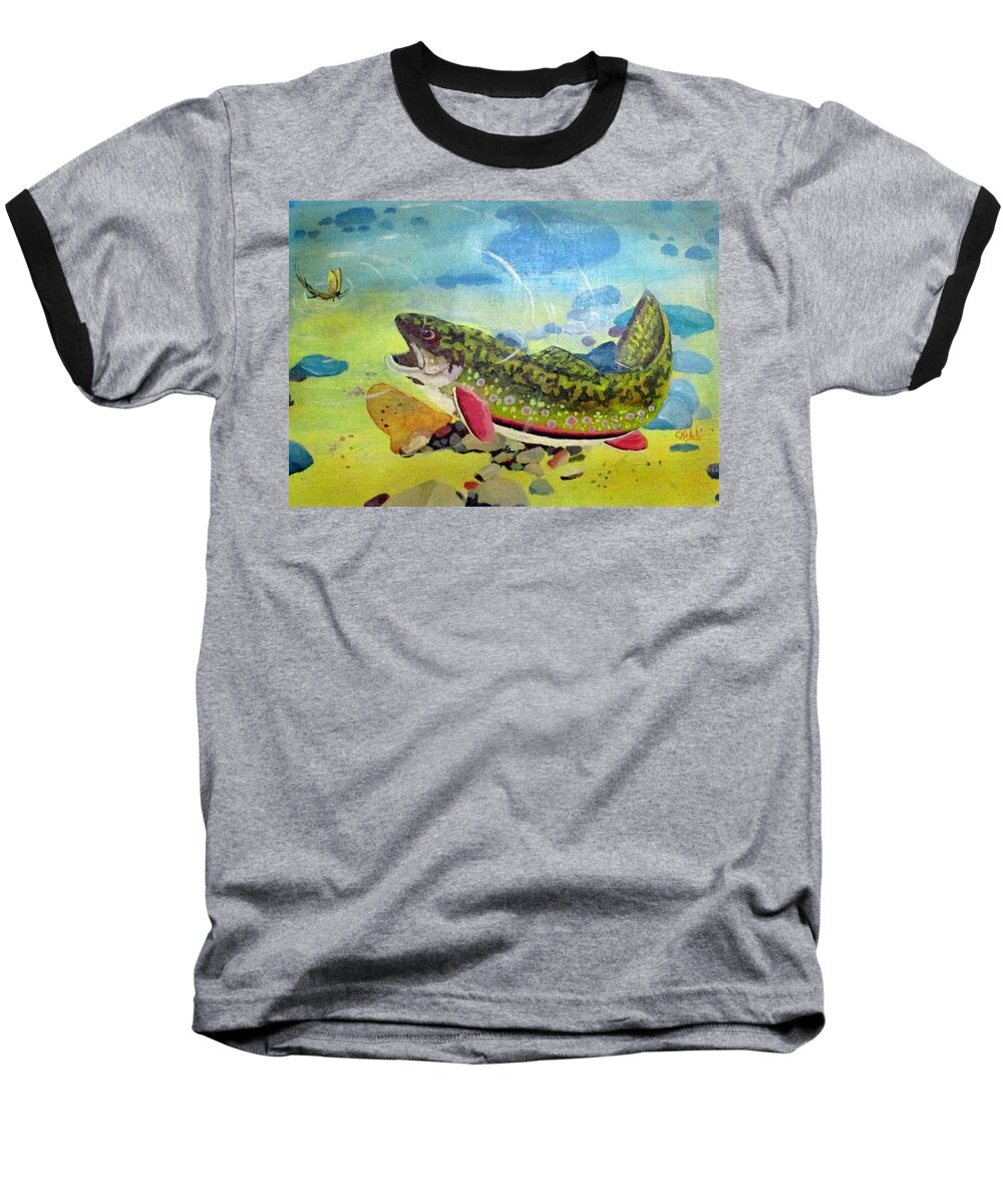 Fish Baseball T-Shirt featuring the painting Hungry Trout by Clyde J Kell