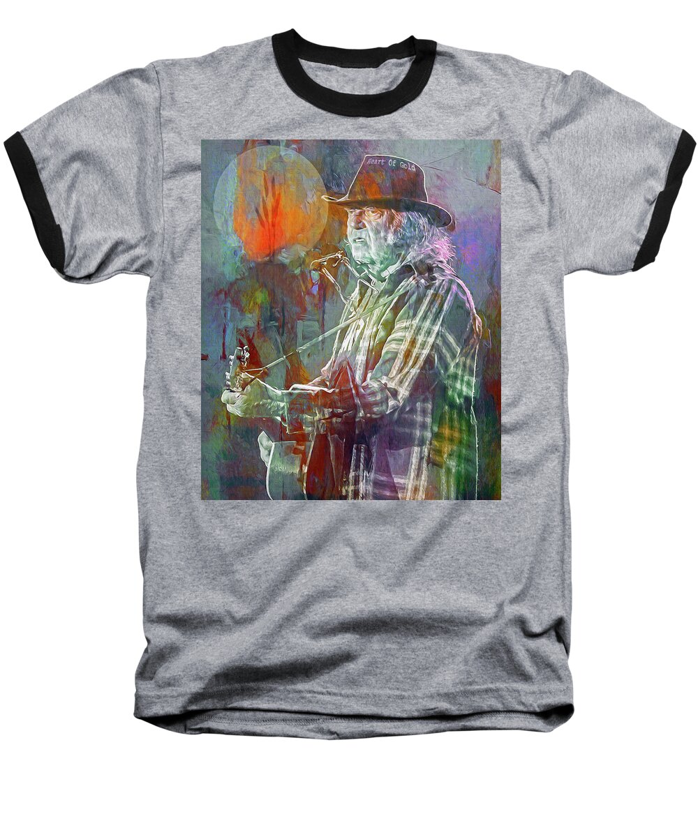 Neil Young Baseball T-Shirt featuring the mixed media I Wanna Live, i Wanna Give by Mal Bray