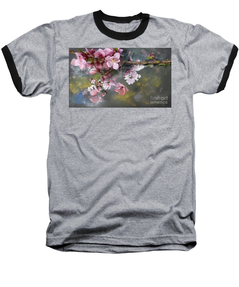 Impressionist Baseball T-Shirt featuring the painting Impressionist Pastel and Peach Blossom by Ryn Shell