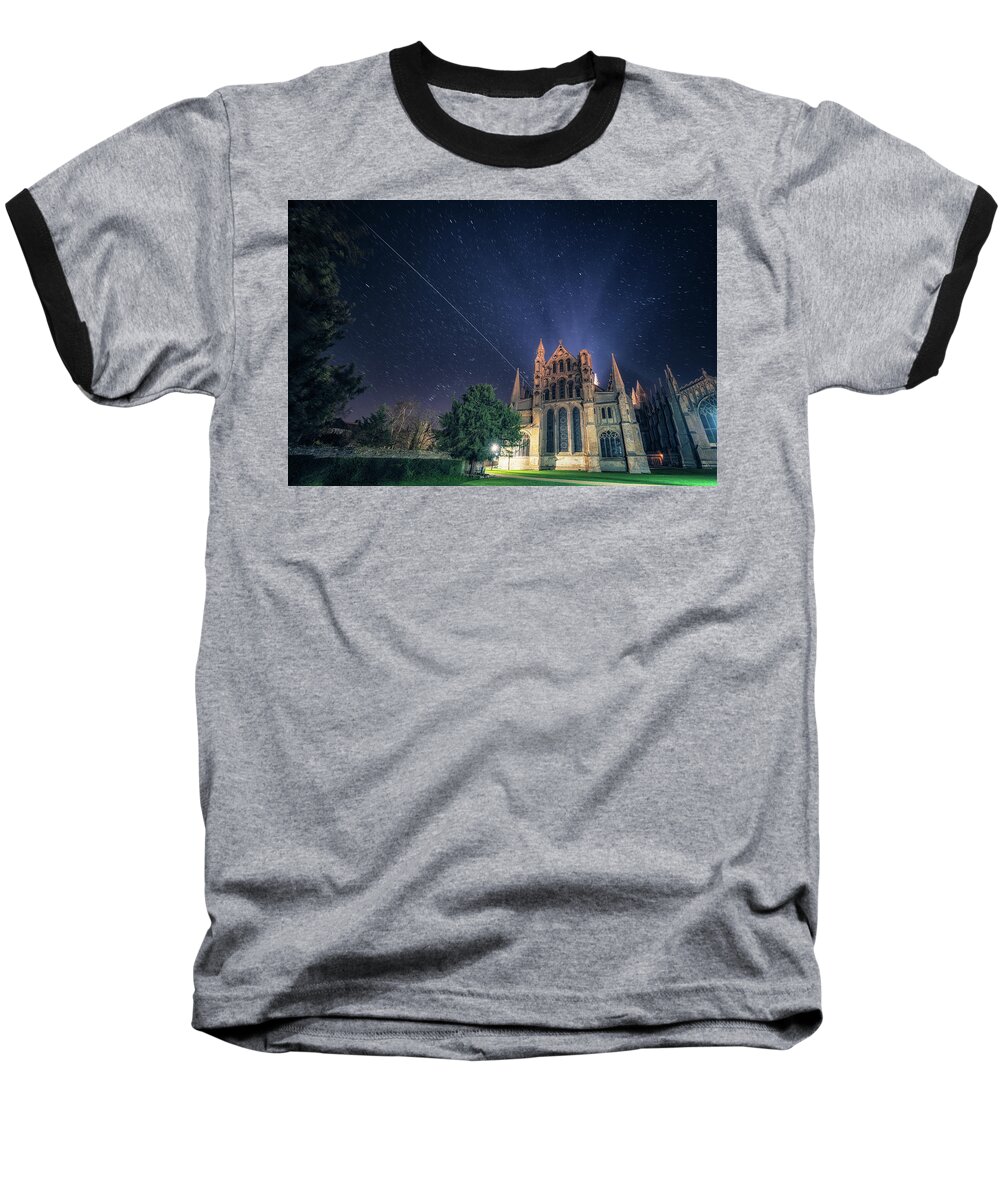 Architecture Baseball T-Shirt featuring the photograph ISS over Ely Cathedral by James Billings