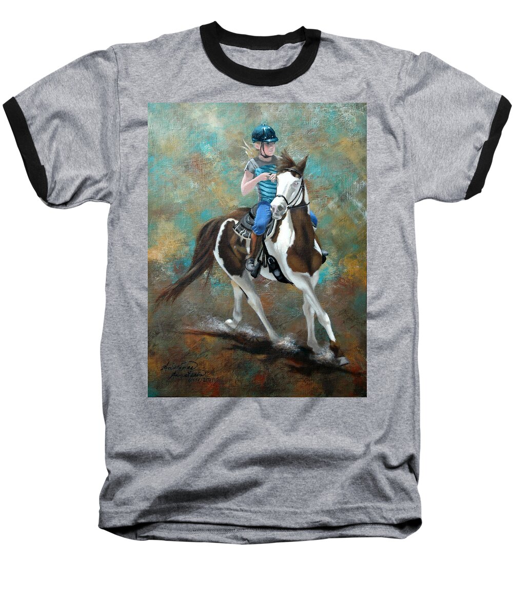 Horse Baseball T-Shirt featuring the painting Jakey and Me by Adrienne Dye
