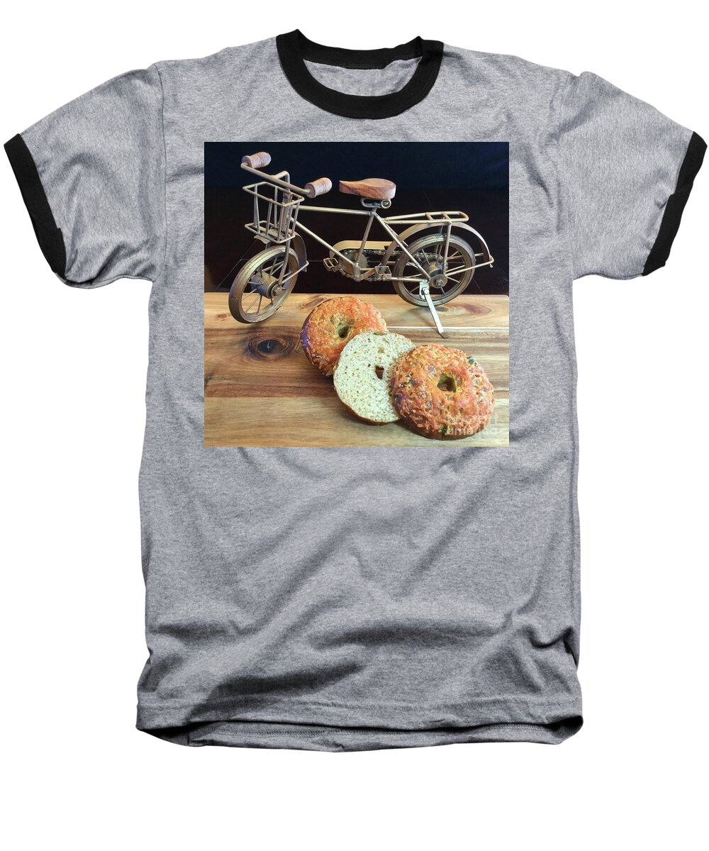 Bread Baseball T-Shirt featuring the photograph Jalapeno Cheddar Sourdough Bagels by Amy E Fraser