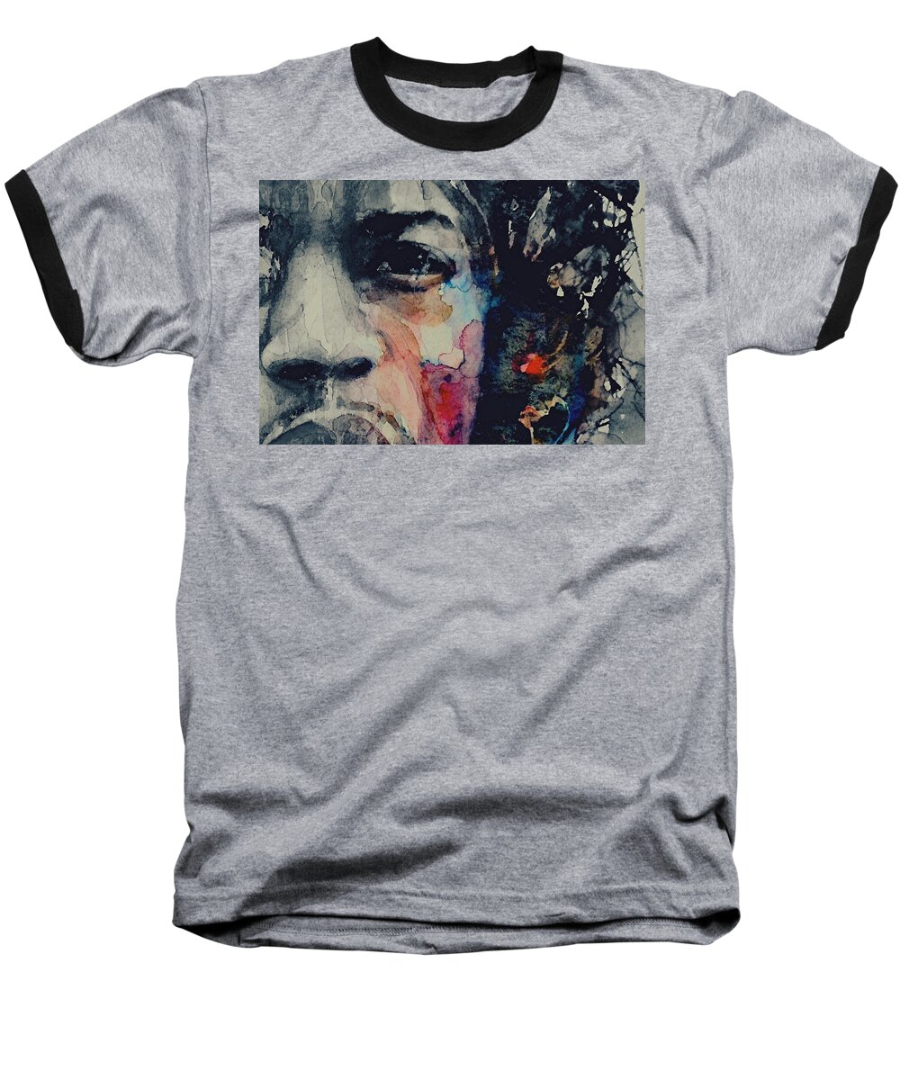 Jimi Hendrix Baseball T-Shirt featuring the painting Jimi Hendrix - Somewhere A Queen Is weeping Somewhere A King Has No Wife by Paul Lovering
