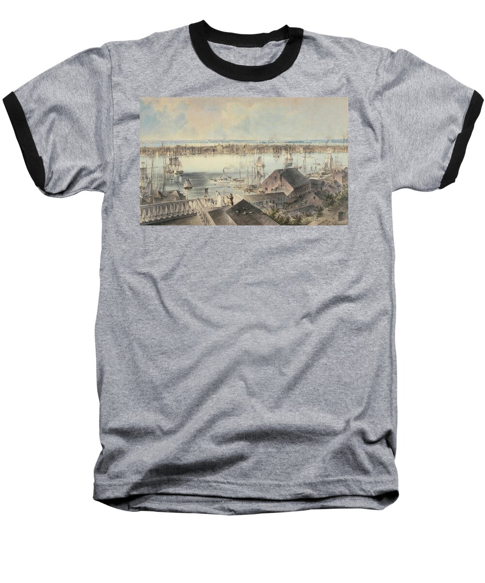 John William Hill Baseball T-Shirt featuring the painting John William Hill -Londres, 1812-West Nyack, 1879-. View of New York from Brooklyn Heights -ca. 1... by John William Hill -1812-1879-