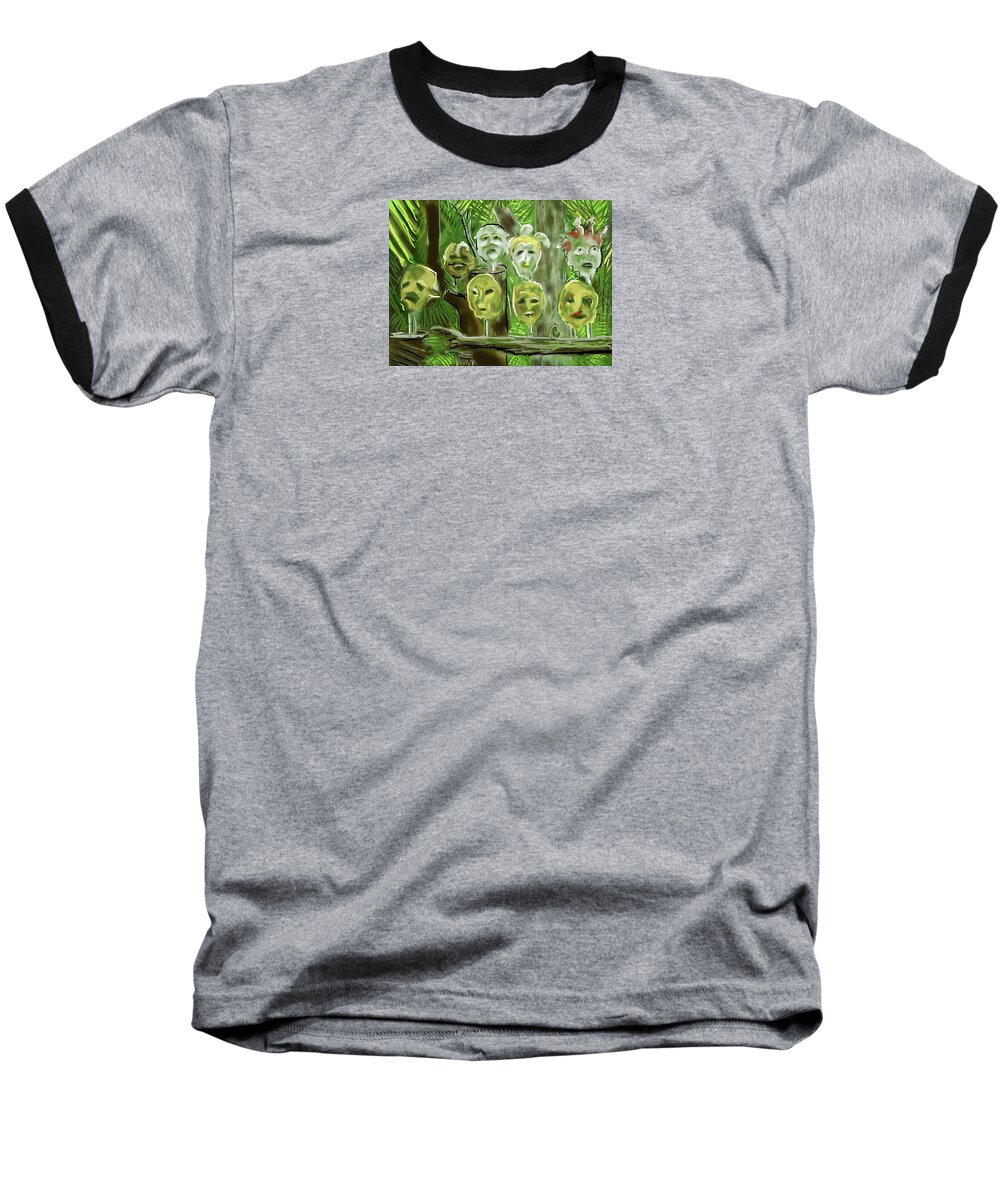 Botanical Baseball T-Shirt featuring the digital art Jungle Spirits by Jean Pacheco Ravinski