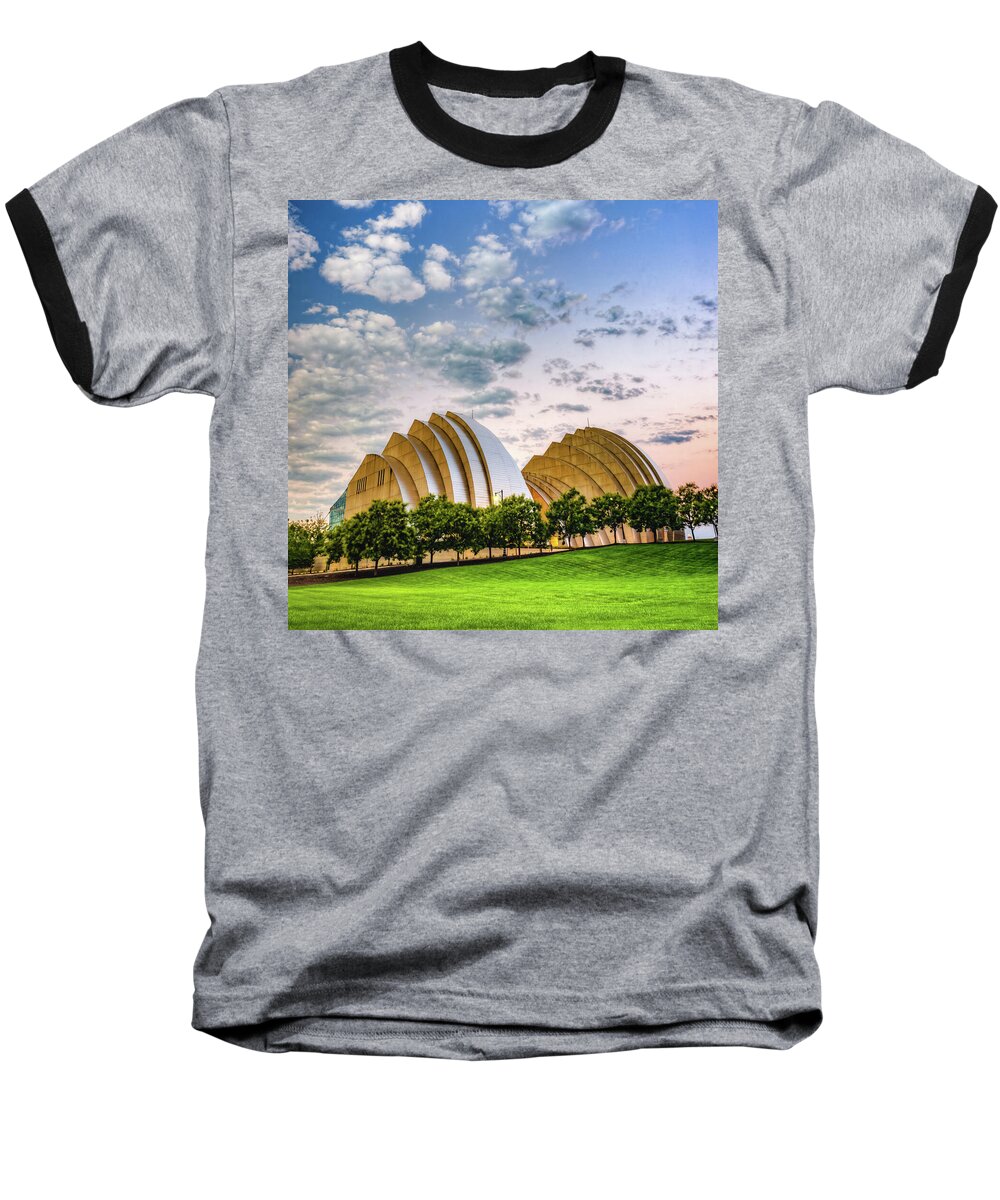 America Baseball T-Shirt featuring the photograph Kansas City Kauffman Center Landscape - Square by Gregory Ballos