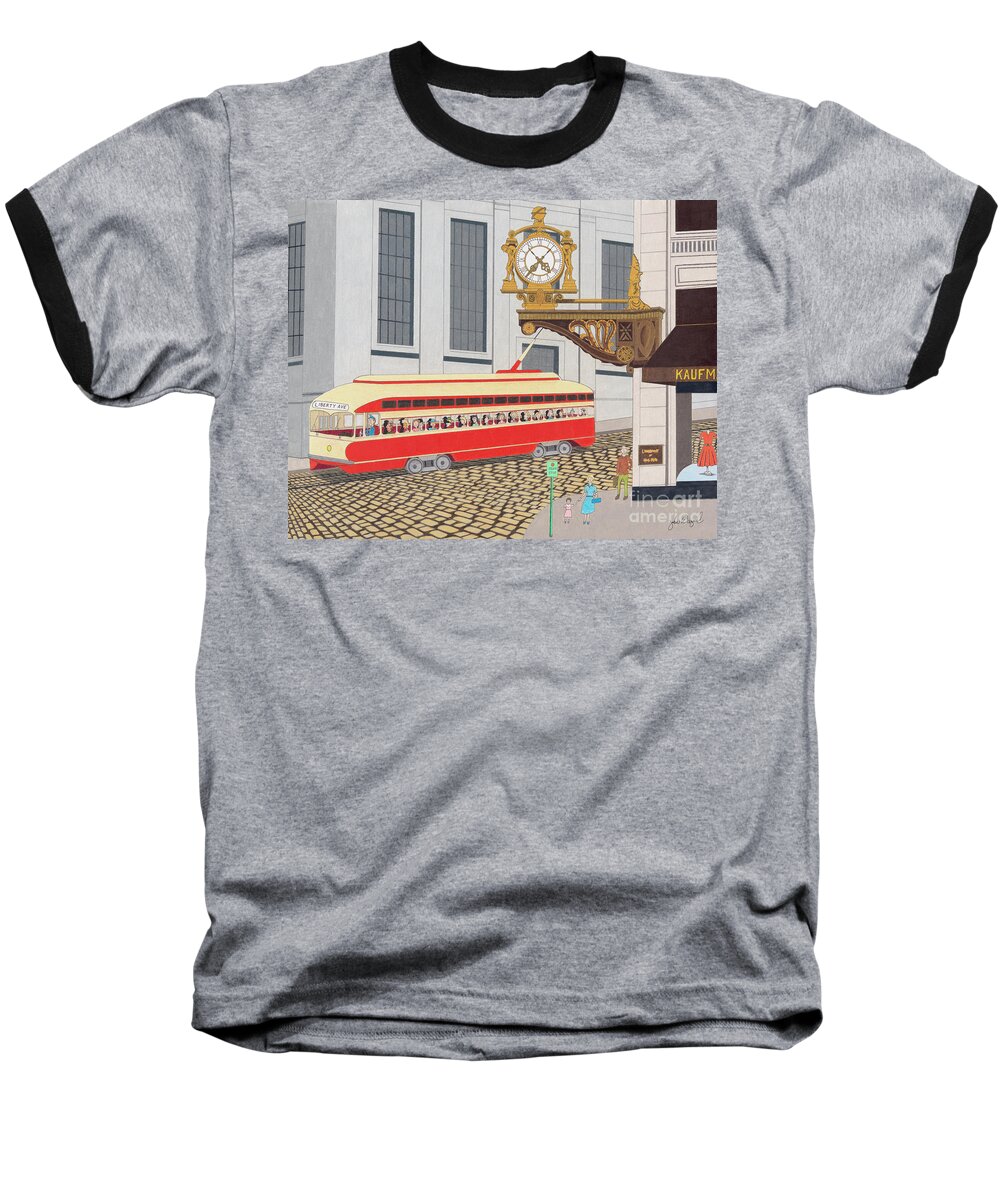 Downtown Pittsburgh Baseball T-Shirt featuring the drawing Kaufmann Clock by John Wiegand