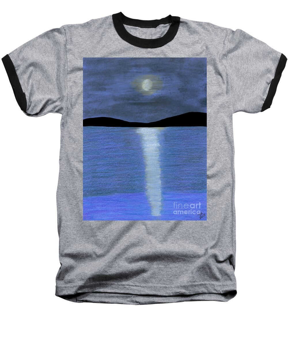 Lake Baseball T-Shirt featuring the drawing Lakeside Full Moon by D Hackett