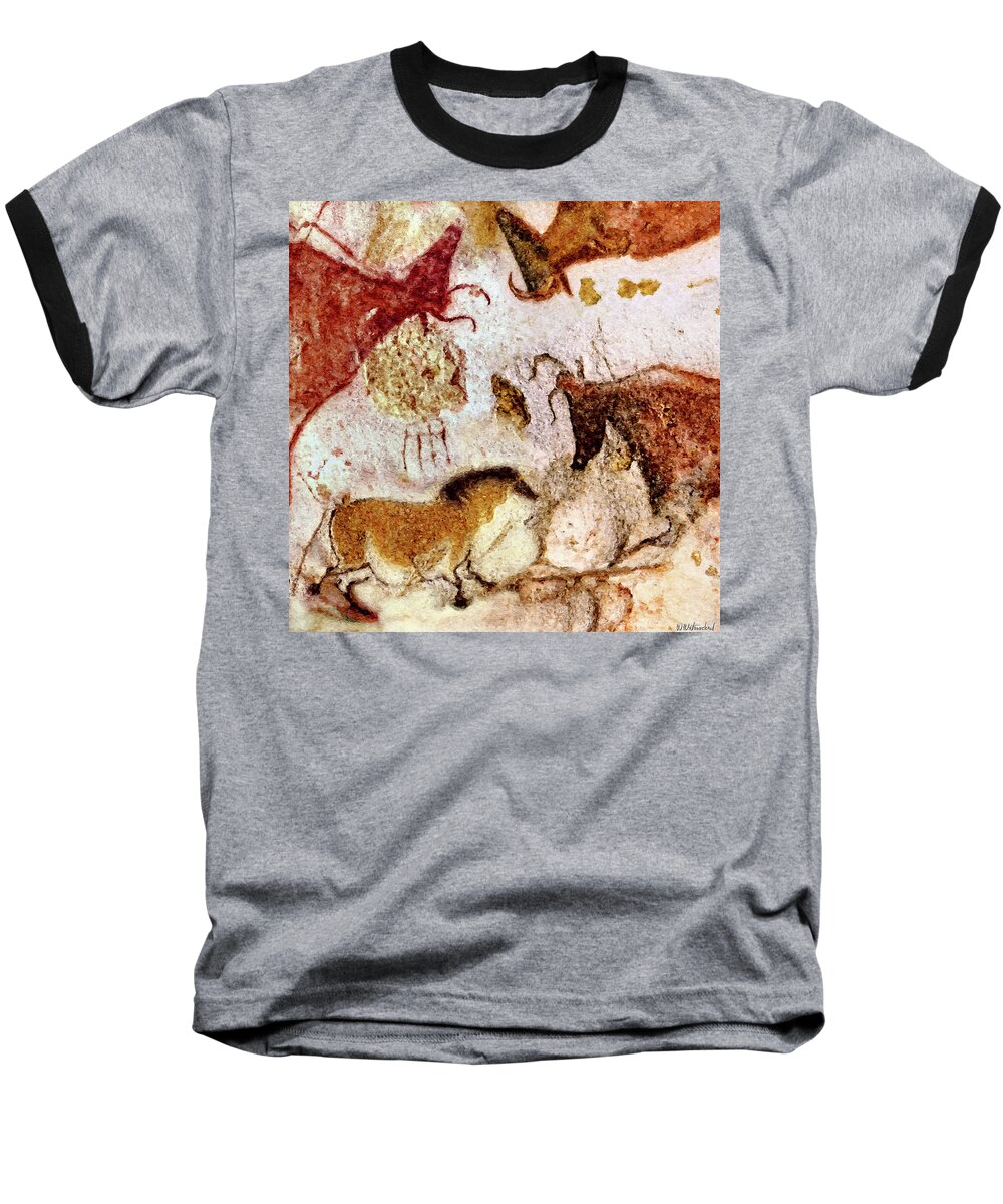 Lascaux Baseball T-Shirt featuring the digital art Lascaux Horse and Cows by Weston Westmoreland