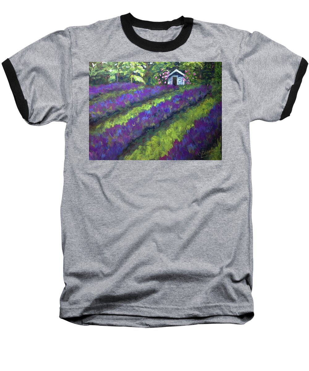 Lavender Baseball T-Shirt featuring the painting Lavande de Lherm, Lavender Farm by Jan Chesler