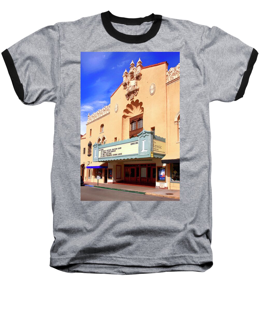 Lensic Baseball T-Shirt featuring the photograph Lensic Performing Arts Center by Chris Smith