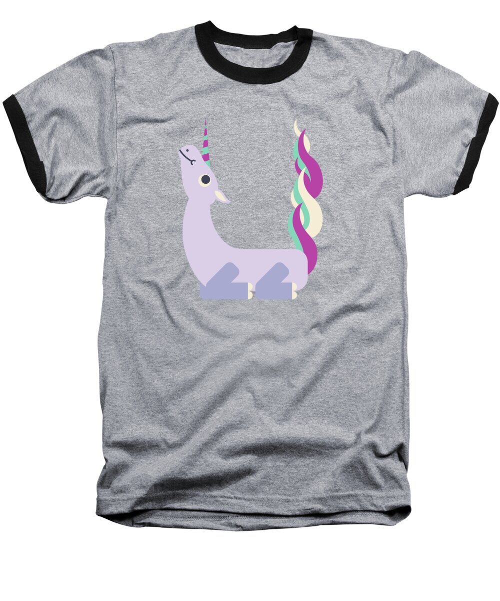 Animal Alphabet Baseball T-Shirt featuring the digital art Letter U - Animal Alphabet - Unicorn Monogram by Jen Montgomery