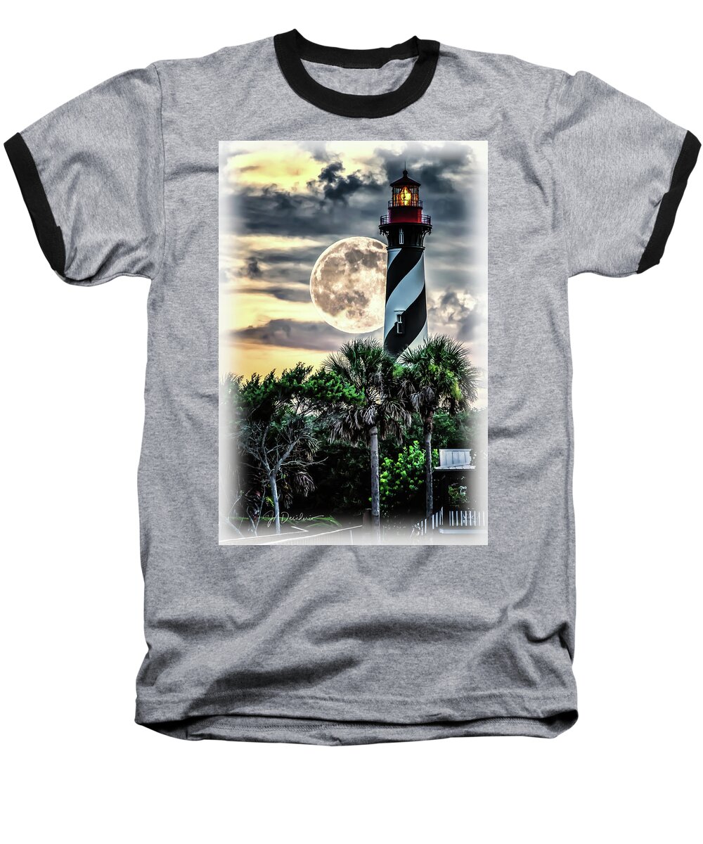 St Augustine Baseball T-Shirt featuring the photograph Lighthouse Moon by Joseph Desiderio