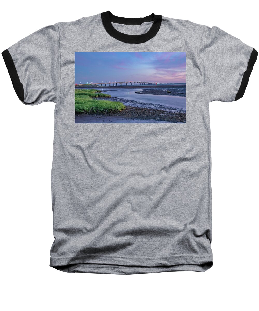 Pei Baseball T-Shirt featuring the photograph Blue Hour Lighting It Up At Confederation Bridge by Marcy Wielfaert