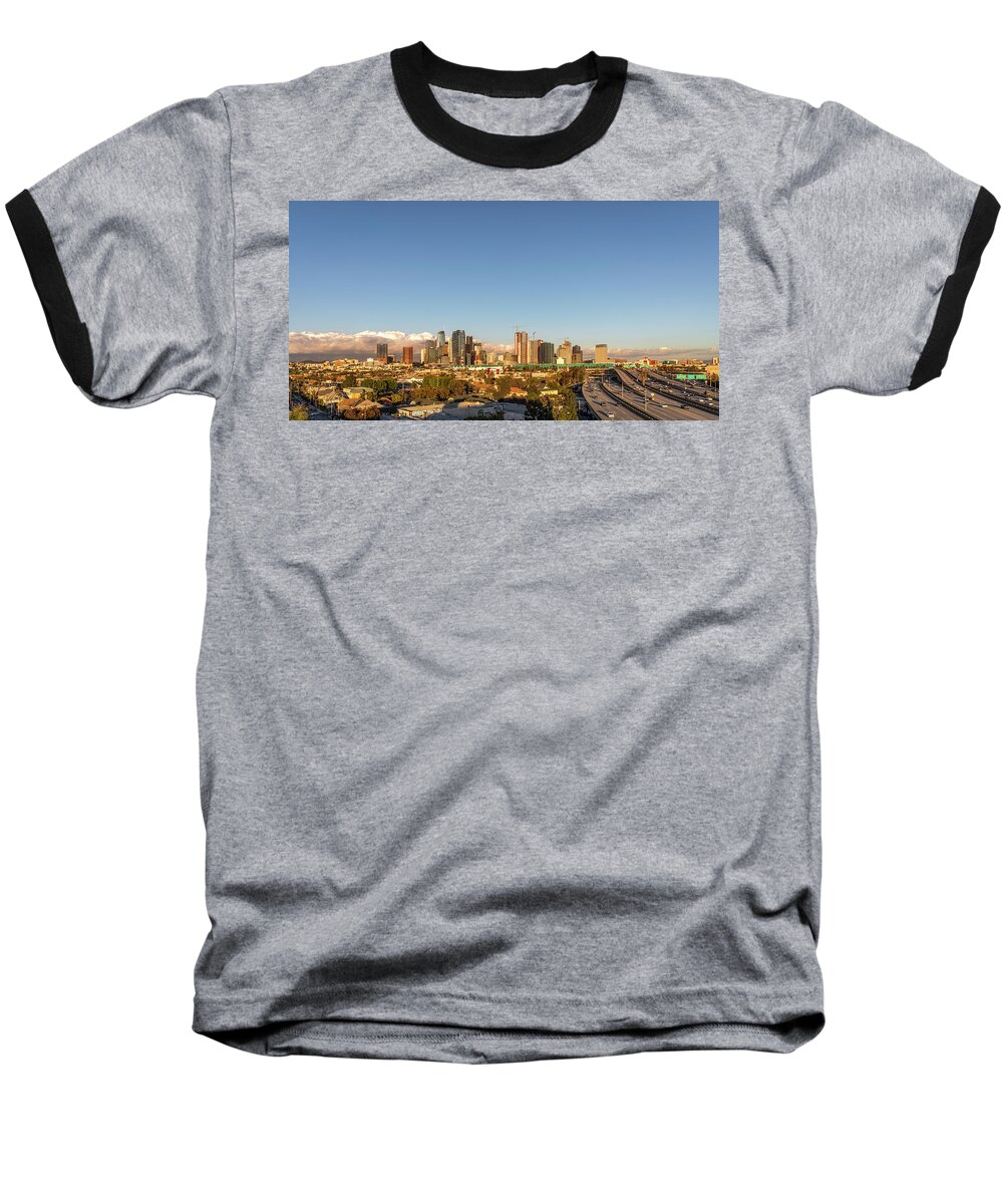 Los Angeles Baseball T-Shirt featuring the photograph Los Angeles Skyline Looking East Panorama 2.9.19 by Gene Parks