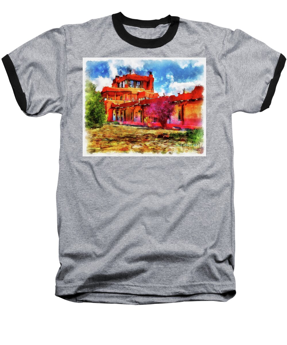 Santa Baseball T-Shirt featuring the painting Mabel's courtyard in aquarelle by Charles Muhle