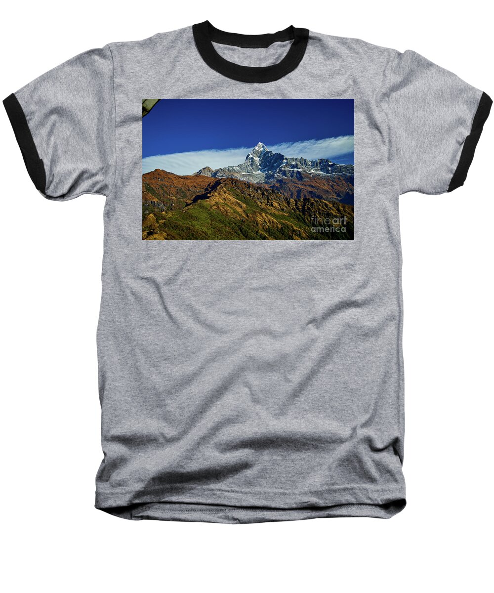 Himalaya Baseball T-Shirt featuring the photograph Machapuchare mountain Fishtail in Himalayas range Nepal by Raimond Klavins