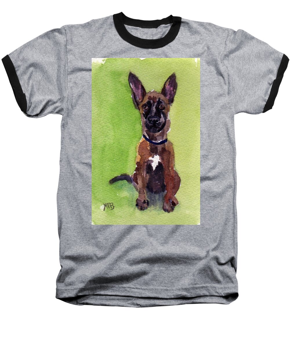Puppy Baseball T-Shirt featuring the painting Malinois Pup 2 by Mimi Boothby