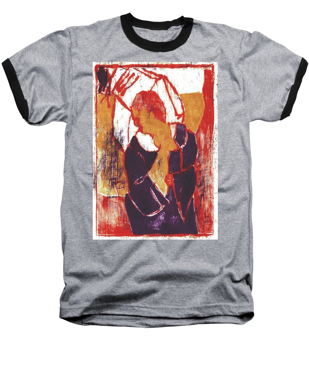 Man Baseball T-Shirt featuring the painting Man Sat on a Village Wall 2 by Edgeworth Johnstone