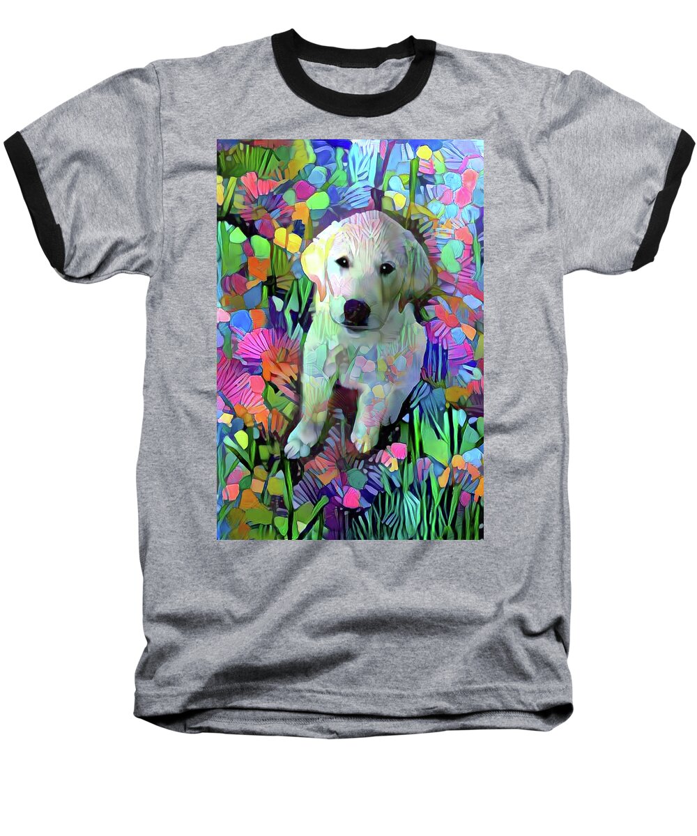Great Pyrenees Baseball T-Shirt featuring the digital art Max in the Garden by Peggy Collins