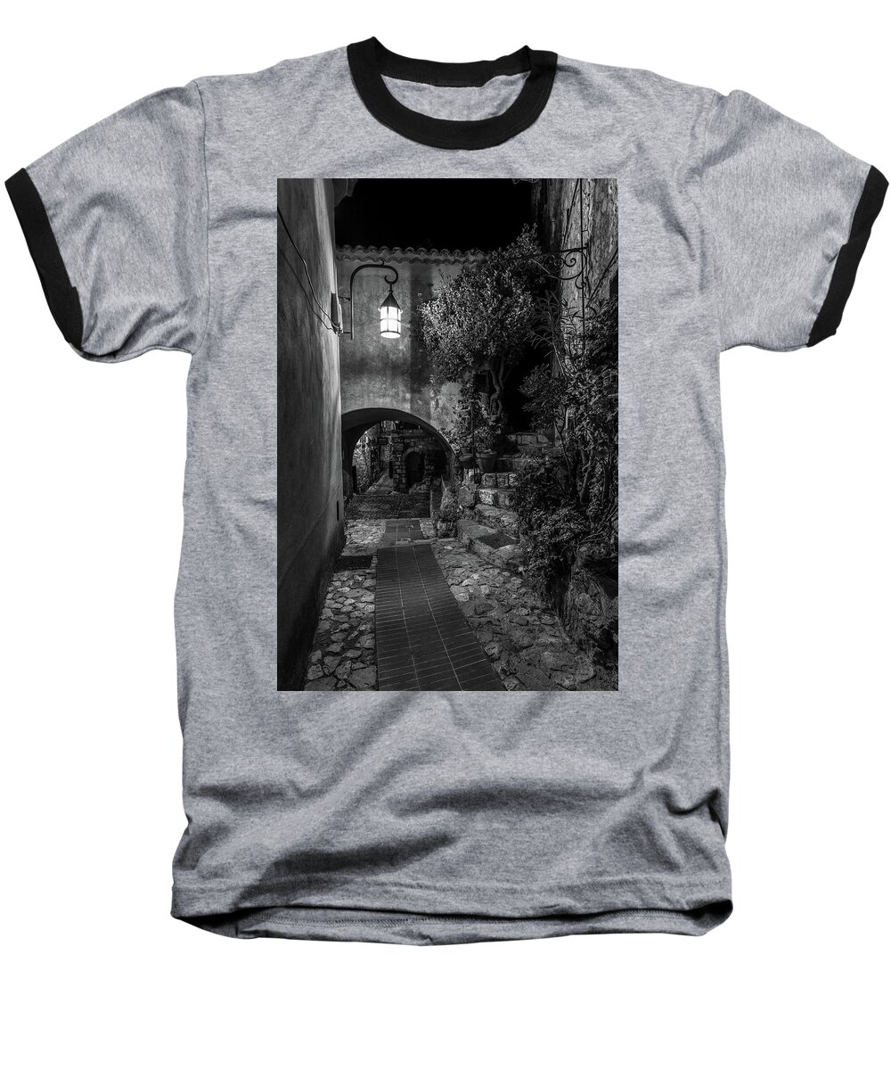 Eze Baseball T-Shirt featuring the photograph Medieval Village of Eze, Provence - Black and White - Series 4 of 16 by Carl Amoth