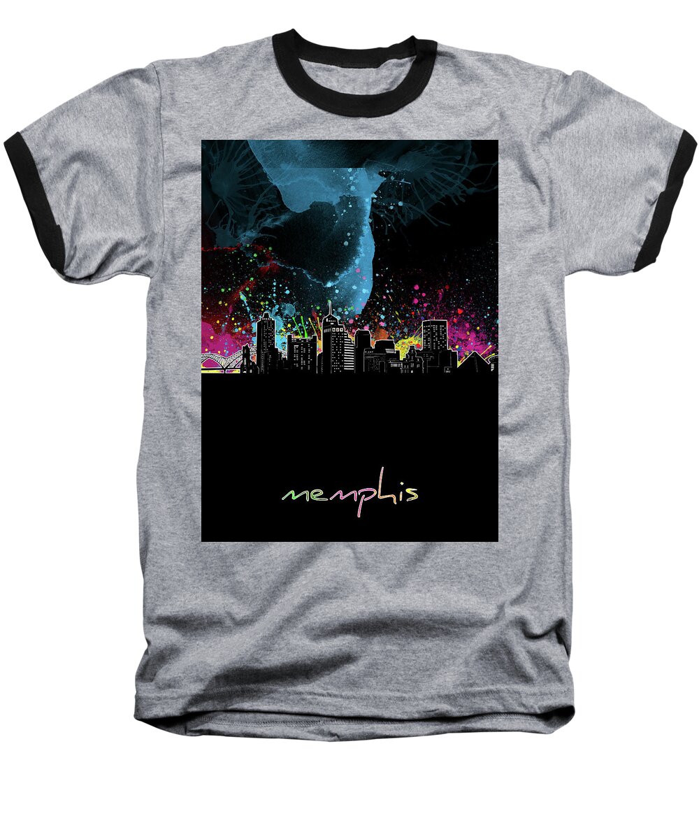 Memphis Baseball T-Shirt featuring the digital art Memphis Skyline Color Splatter Black by Bekim M