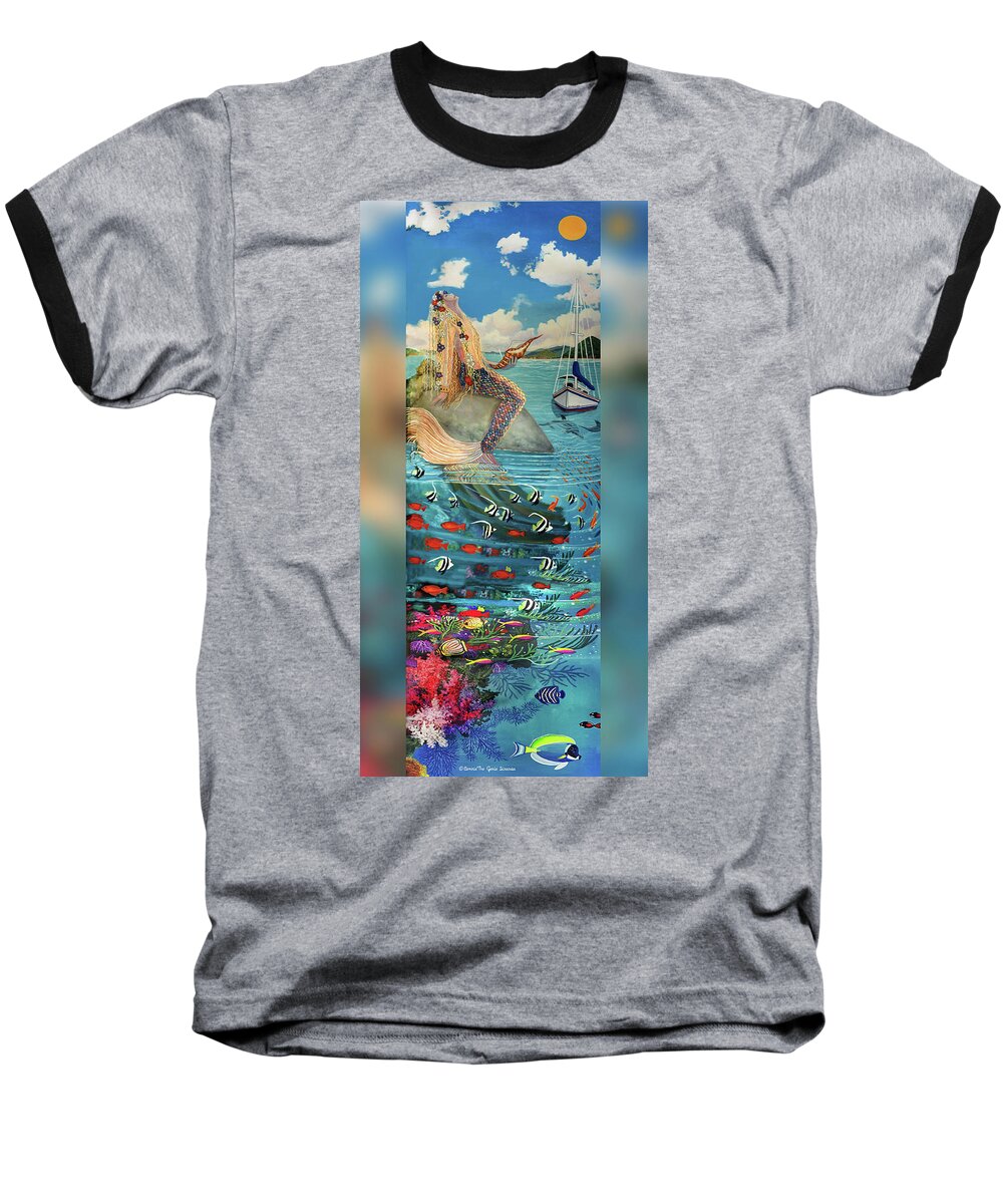  Baseball T-Shirt featuring the painting Mermaid in Paradise Towel Version #1 by Bonnie Siracusa