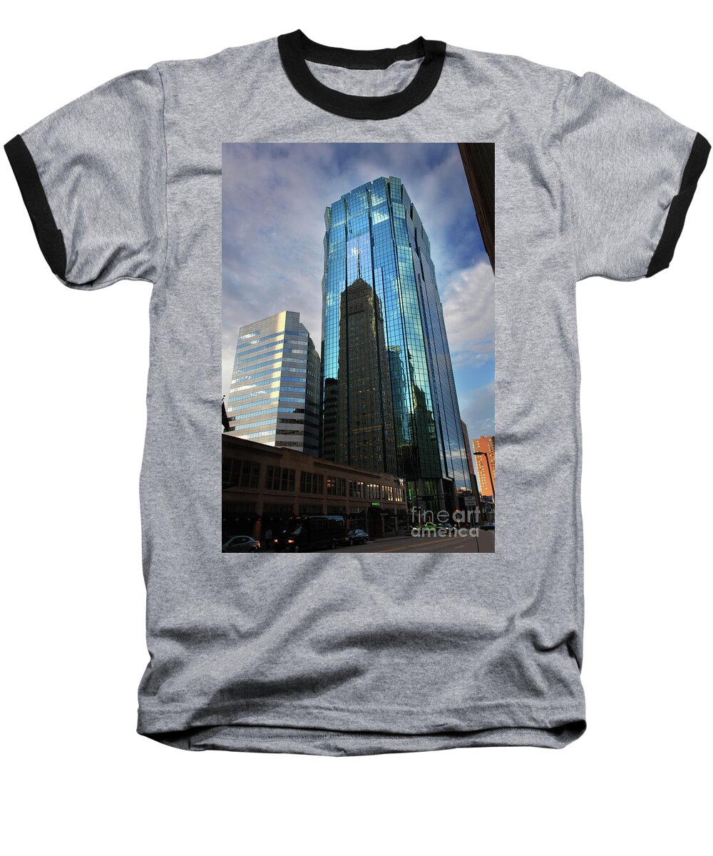 Minneapolis Skyline Baseball T-Shirt featuring the photograph Minneapolis Skyline Photography Foshay Tower by Wayne Moran