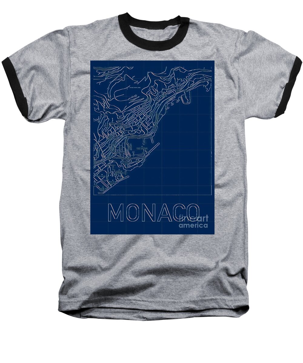 Monaco Baseball T-Shirt featuring the digital art Monaco Blueprint City Map by HELGE Art Gallery