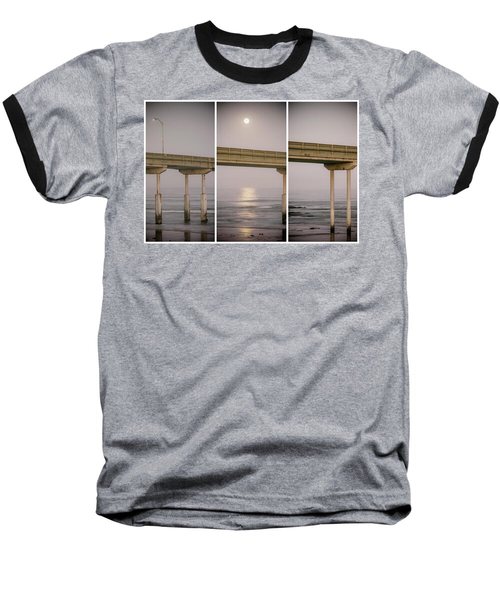 Moon Baseball T-Shirt featuring the photograph Moon Over Ocean Beach Pier Triptych by Joseph S Giacalone