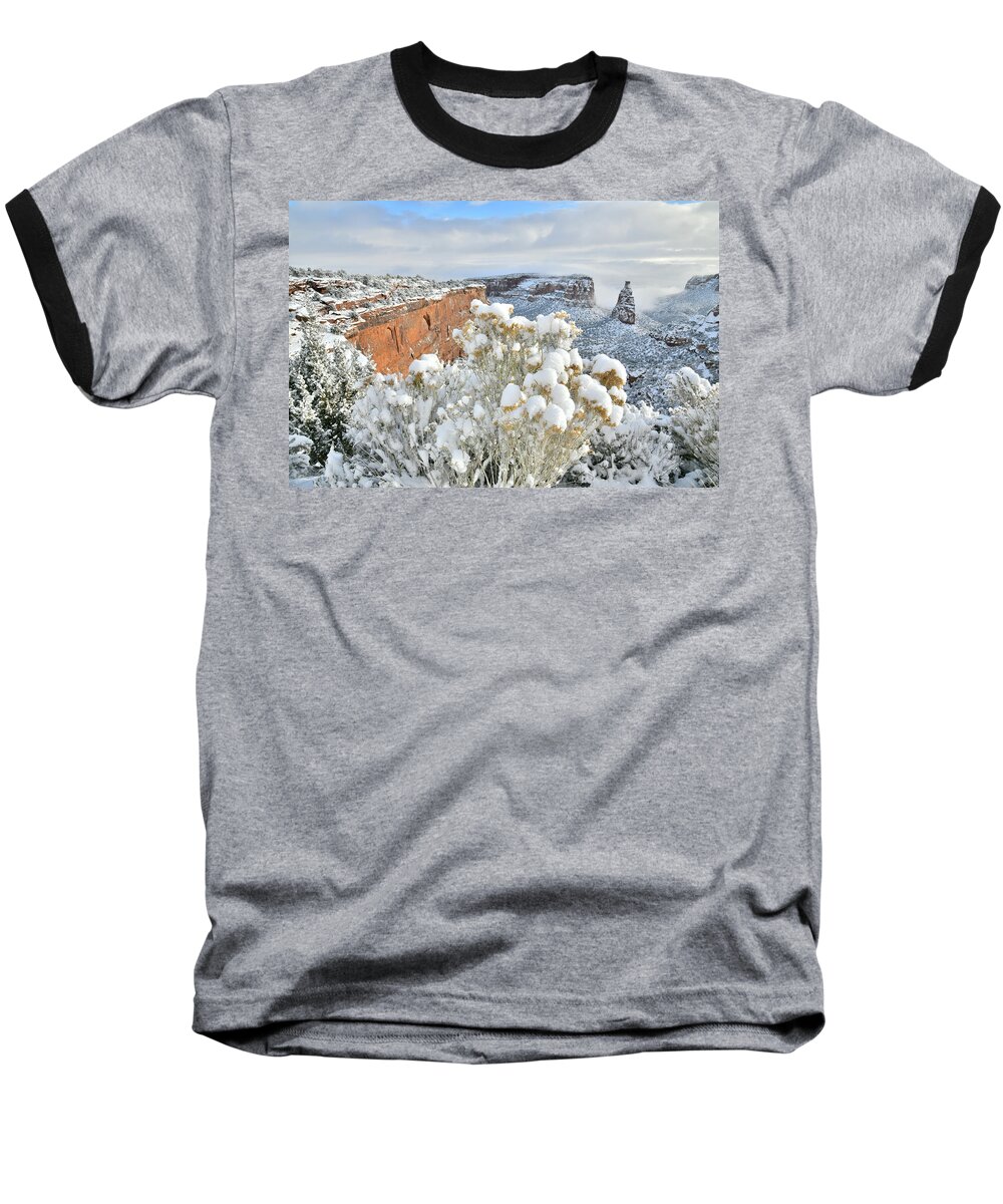 Colorado National Monument Baseball T-Shirt featuring the photograph Morning after Snow at Colorado National Monument by Ray Mathis