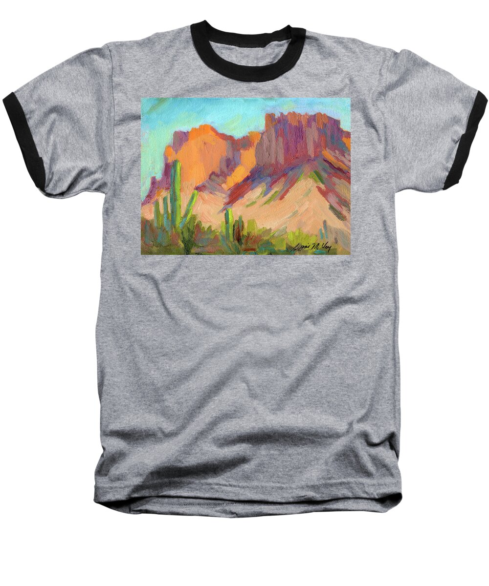 Superstions Baseball T-Shirt featuring the painting Morning Superstition Mountains by Diane McClary