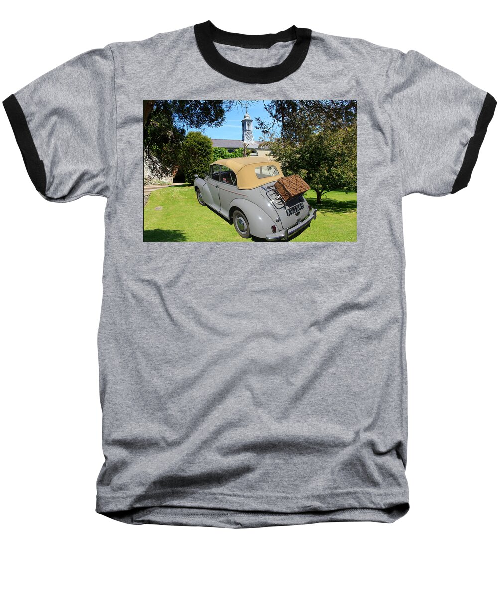 Morris Baseball T-Shirt featuring the photograph Morris Minor Grey Convertible by Peter Leech