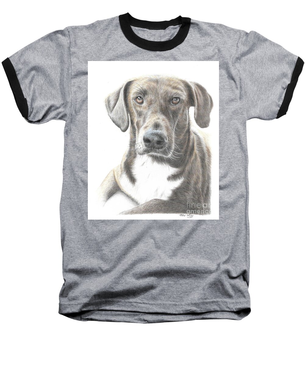 Dog Baseball T-Shirt featuring the drawing Mousse #2 by Mike Ivey