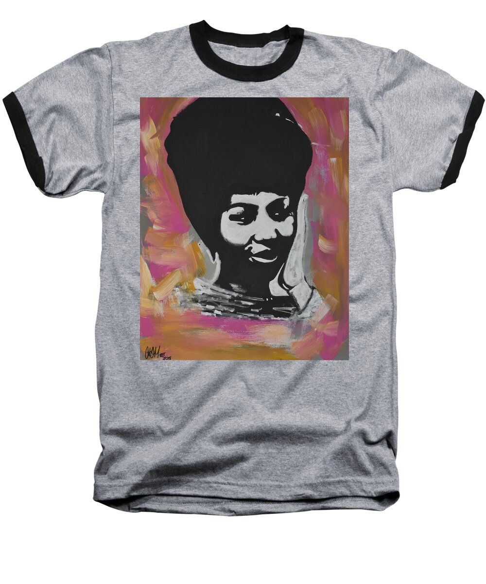 Aretha Franklin Baseball T-Shirt featuring the painting Mz Franklin by Antonio Moore