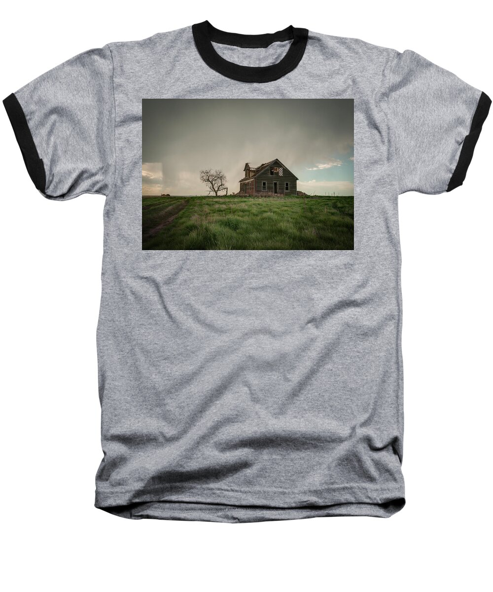 Abandoned Farm Baseball T-Shirt featuring the photograph Nebraska Farm House by Laura Hedien