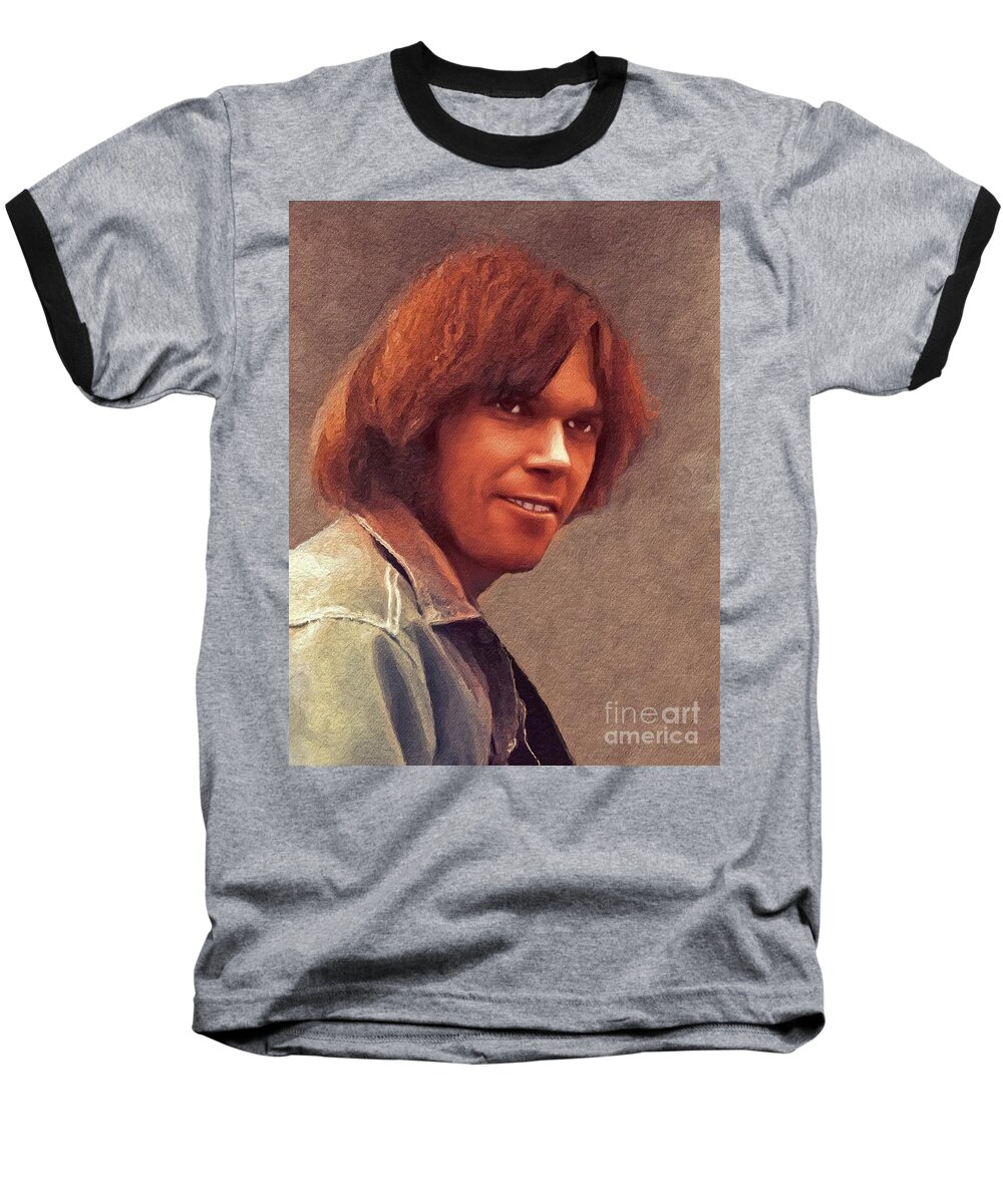 Neil Baseball T-Shirt featuring the painting Neil Young, Music Legend by Esoterica Art Agency