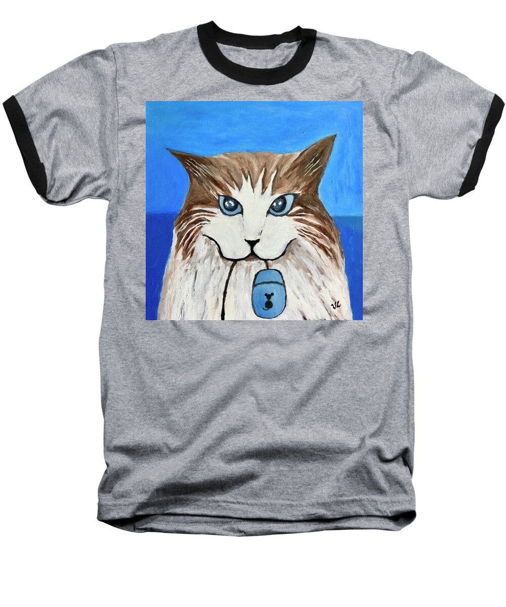 Cat Baseball T-Shirt featuring the painting Nerd Cat by Victoria Lakes