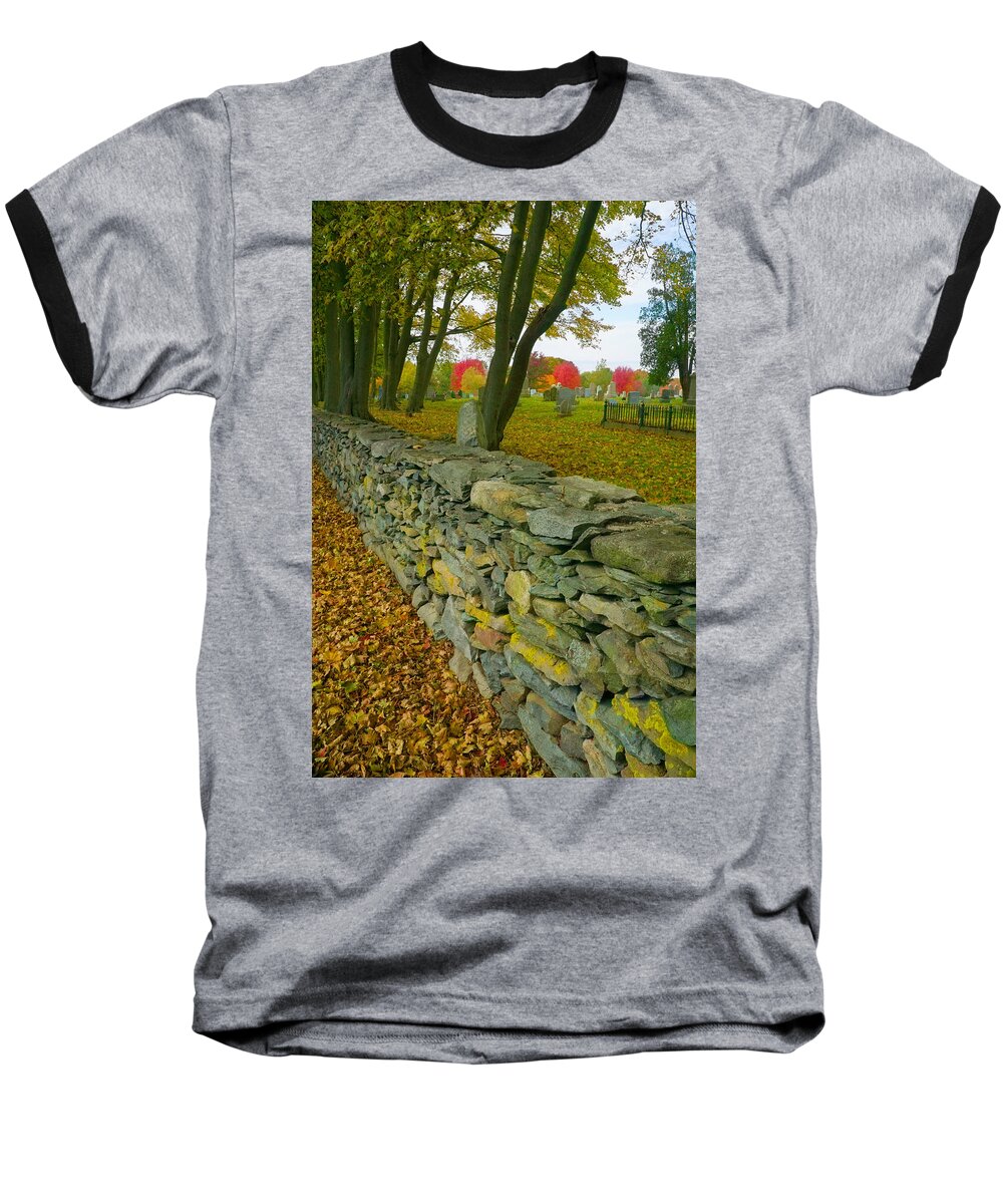 Rhode Island Baseball T-Shirt featuring the photograph New England Stone Wall 2 by Nancy De Flon